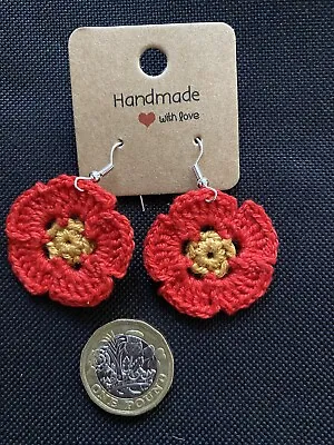£4 • Buy Handmade Crochet Earrings Red Flowers 
