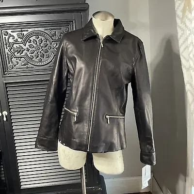 Mossimo Vintage Black Leather Moto Jacket Zip Women’s Size Medium • $125