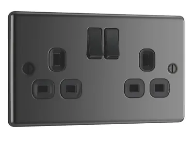 LAP  13A 2-Gang SP Switched Plug Socket Black Nickel  With Black Inserts • £5.99