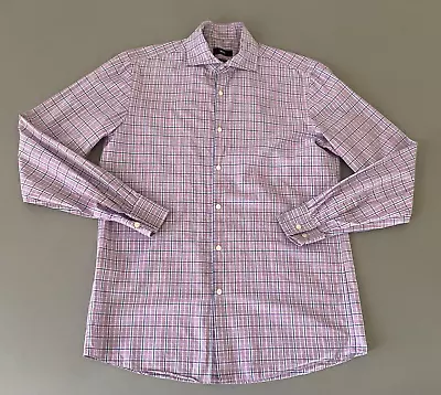 Hugo Boss Men Purple Sharp Fit Check Button L/S Dress Shirt Sz 15.5 EUC • $24.99