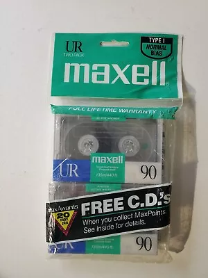 Maxell 108527 UR-90 2PK Normal Bias Audio Cassettes 90 Minute With Cases 2 Pack • $8.99
