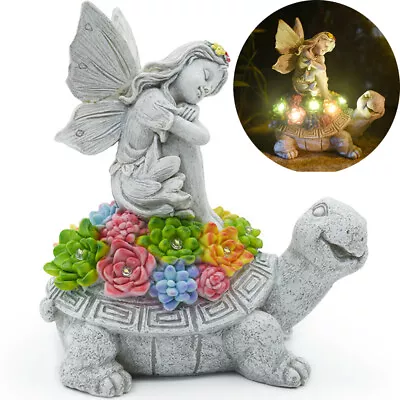 Garden Ornament Large Solar Powered Angel Sitting On Turtle Light Up Lamp Decor • £16.99