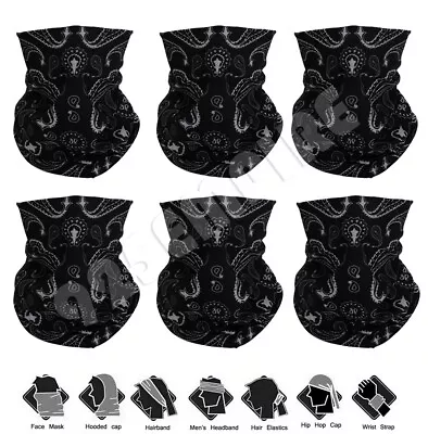 6 PACK Black Paisley Gaiter Tube Bandana Head Neck Scarf Motorcycle Bike • $9.98