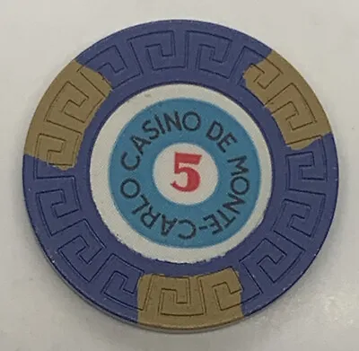 Societe Des Bains De Mer 5 MCF Jeton Casino Chip Monte Carlo Monaco LgKey 1968 • $22.49