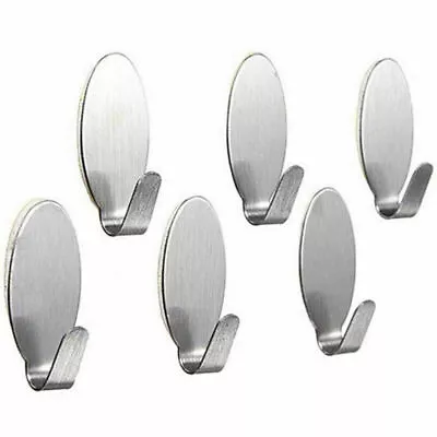 🔥6x Self Adhesive Metal Hooks Hanger Stick On Door Wall Bathroom Kitchen Oval • £2.95