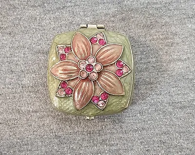 Monet Pink Flower Enamel Keepsake Trinket Box Collectible Embedded Crystals • $19.97