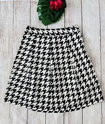 Merona Women’s Black & White Houndstooth A-Line Pleated Knee Length Skirt Size 4 • $24.99