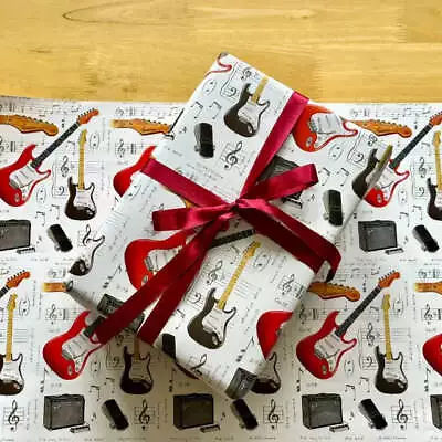 Electric Guitar Gift Wrap | 70 X 50cm Sheet | Musical Wrapping Paper • £2