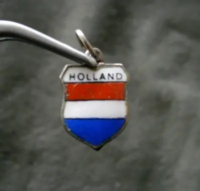 Dutch Flag Holland Netherlands Vtg 835 Silver Enamel Travel Shield Charm Pendant • $14.50