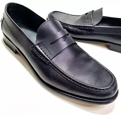 Moreschi Black Leather Penny Loafers Slip-On Shoes Size 10.5 US Made In Italy • $159.95