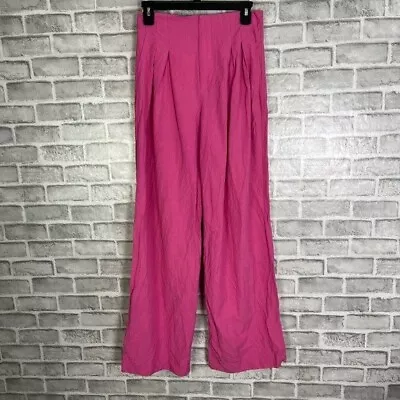 Zara Fuchisa Pink Wide Leg Pleated Pull On Pants Womens Size XS High Rise FLAWED • $11.99