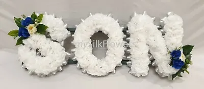 SON Artificial Silk Funeral Tribute Any 3 Letter Name Flower Wreath MUM DAD NAN • £44.99