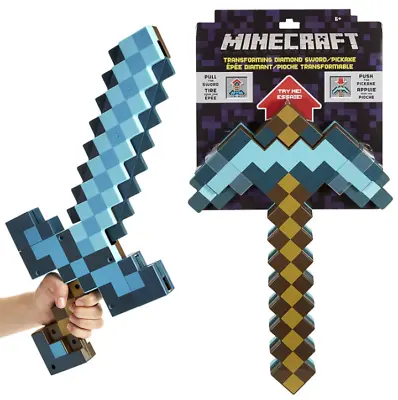 2in1 Minecraft Games Transforming Diamond Sword And Pickaxe Hoe Xmas Toys • £19.99