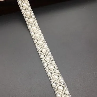 Pearl Beaded Trim Lace Ribbon DIY Crafts Wedding Dress Sewing Decor UK • £3.73