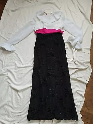 £20 • Buy SIMON ELLIS Couture 60s Vintage Maxi Dress Black Crochet Skirt White Chiffon 6uk