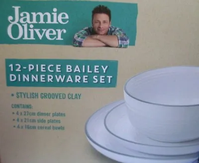 New JAMIE OLIVER Bailey 12Pc Grooved Clay DINNER SET BOXED Stylish MEDITERRANEAN • £123.93