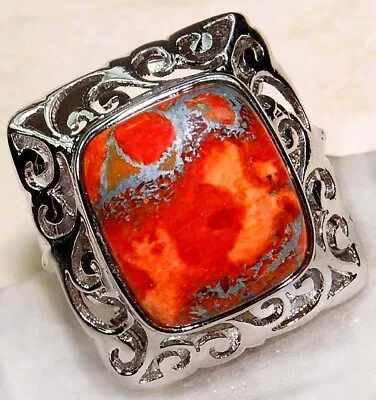 Natural Silver Italian Coral 925 Sterling Silver Filigree Ring Sz 7 K17-6 • $14.99