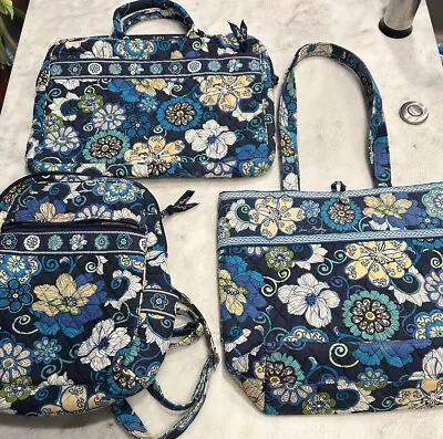 Lot (3) Vera Bradley  Mod Floral Blue  (Book Bag  Backpack And Tote). VGC • $35