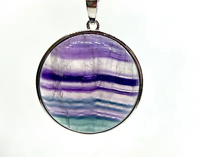 Stylish New Large Sterling Silver Rainbow Fluorite Pendant Necklace • £60