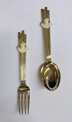 A Michelsen Sterling Silver Gold Wash Enamel Holiday Dove Spoon/Fork Set 1943 • $145.95