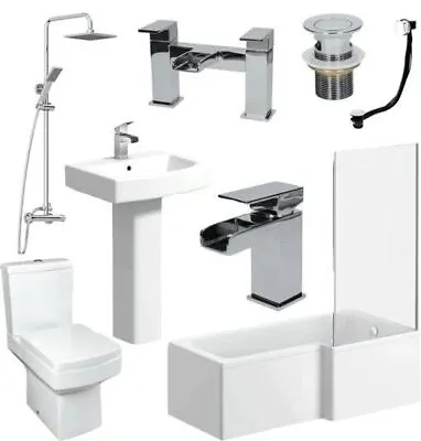 Complete Bathroom Suite 1600 L Shape LH/RH Bath Screen Basin Toilet Shower Taps • £650.38