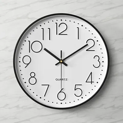 Round Wall Clock Simple Bedroom Kitchen Clocks Quartz Basic Display Home Office • £7.95