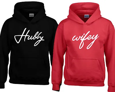 Hubby Wifey Couple HOODIE Sweatshirt Cute Best Matching Wedding Day BLACK-RED • $62.49