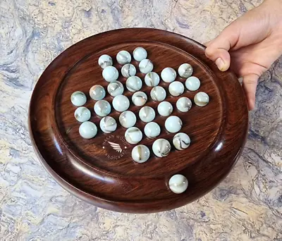 Wooden Solitaire Board Game With Glass Marbles ( White ) Coffee Table For Family • $42.99