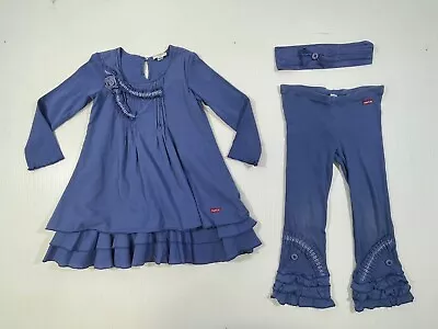 Naartjie Girls Blue Cotton Long Sleeve Dress Pants Headband 3Pc Set Size 4 • $20