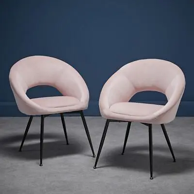 Pair Of Dining Chair Plush Velvet Upholstered Round Back Lulu Dining Room Pink • £133.99