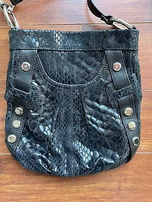 B Makowsky Black Leather Animal Print On Black Suede Crossbody Purse - EUC • $30