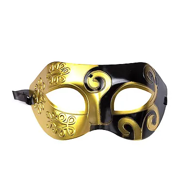 Mens Roman Warrior Two Tone Masquerade Ball Prom Halloween Mask Black / Gold • £6.99