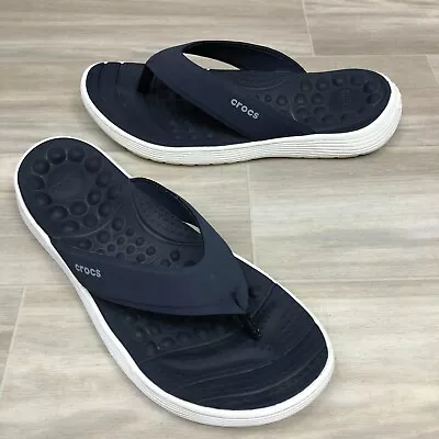 Crocs Reviva Flip Flop Sandals Thong Foam Massage Comfort Navy Blue Size 10 • $22.99