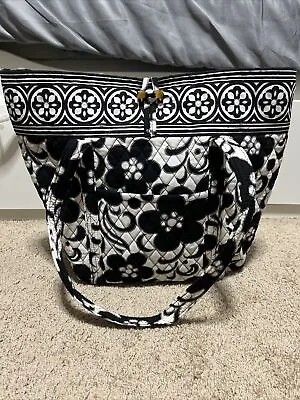 Vera Bradley XL Vera Tote Bag In Night And Day Carry On Black White EUC • $40