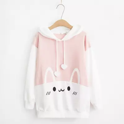 Lady Girl Hooded Sweatshirt Hoodies Pullover Top Pink Bunny Ear Cute Kawaii Tops • $47.20