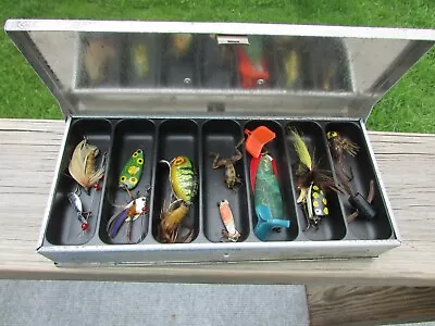 Vintage UMCO B-10 Aluminum 2-Sided Small 9  Tackle Box Full Of Vintage Lures • $9.99