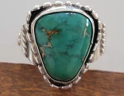 Vintage OLD PAWN Navajo Polished Handmade Sterling Green Turquoise Ring Sz 9 • $34