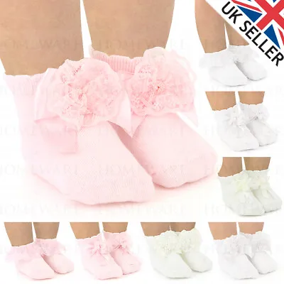 Baby Girls Lace Bow Ankle Socks Spanish Soft New Born & Infant Uk Designer Brand • £3.99