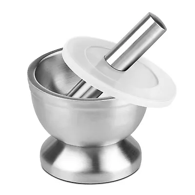 Stainless Steel Mortar & Pestle Set W/ Lid 4  Herb Spice Grinder Pill Crusher • $18.99