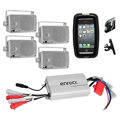 Bike Bicycle Boat Use 4 Box Speakers 4 Channel IPod Input Amplifier Phone Case • $131.99