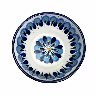 PALOPO GUATEMALA Hand Painted Ceramic Salsa Bowl Blue & Brown 5” • $10.95