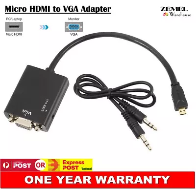 Micro HDMI Male To VGA Female Plug Converter Adapter Cable 1080P + Audio Output • $14.95
