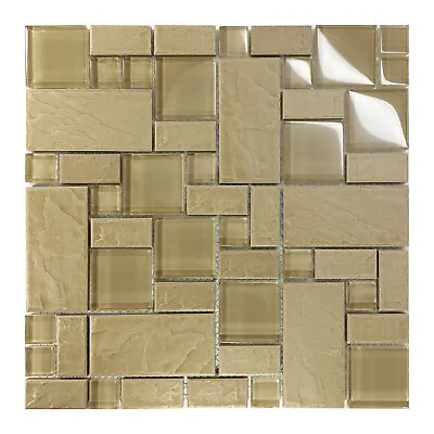 Beige Stone Glass Blend Pattern Mosaic Tile Kitchen Backsplash Wall Sink Spa • $44.95