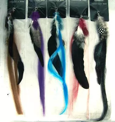 6 ASST COLOR FEATHER HAIR EXTENSIONS STYLE A #508 Girl Clip In Accessory New • $7.18