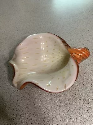 Murano Italian Glass Sea Shell Orange Gold Aventurine Bullicante Dish Bowl • $24.99