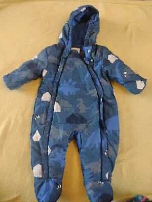 M&S Baby Boys Dinosaur Navy Snowsuit Age 6-9 Months • £4