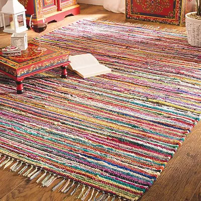 ❤️shabby Chic Random Rag Rug Multi Colour Raindow Recycled Chindi Flat Weave Mat • £10