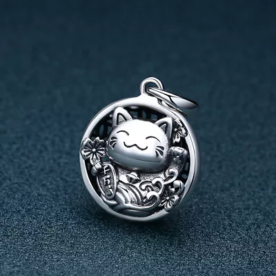 Solid 925 Sterling Silver Men Women Craved Lucky Fortune Rich Cat Pendant  • $27.22