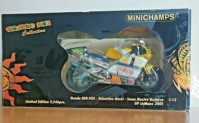 MINICHAMPS 1:12 HONDA NSR500 VALENTINO ROSSI 2001 LeMans Diecast Model Bike NEW  • £85