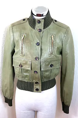 GUCCI MADONNA Green Leather Cropped Motorcyle Jacket Small 40 4 5 6 • $1920